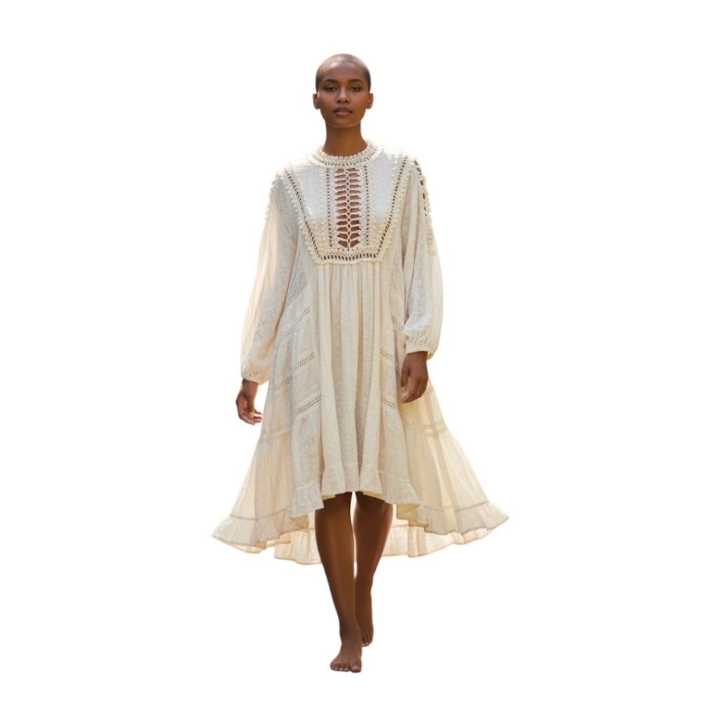 Venice by Free People Women's bohemian style mock neck crochet trim mini dress‎